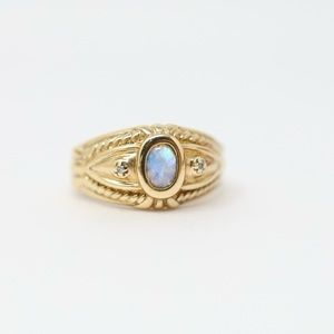 SOLD Vintage opal and diamond solid gold dome ring